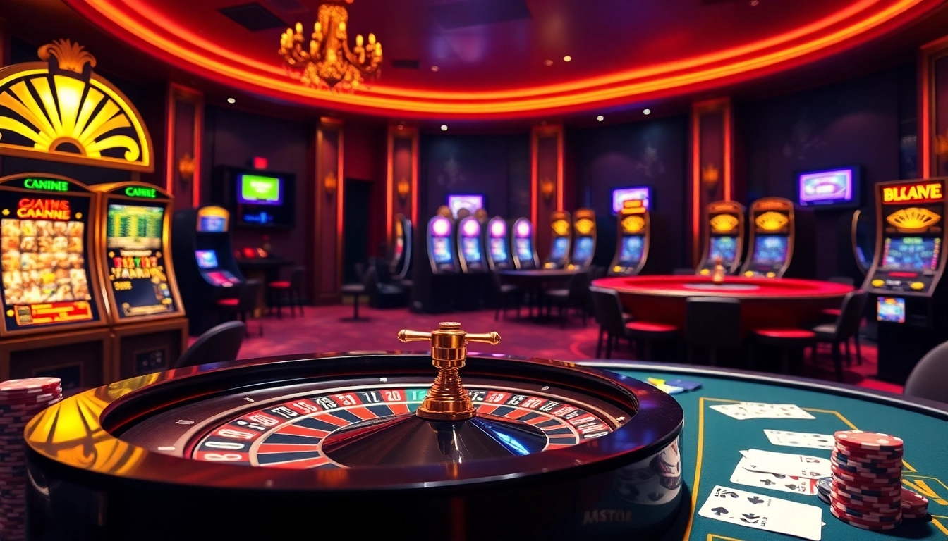 An engaging online gambling scene featuring casino en ligne Français with roulette, poker, and slot machines.