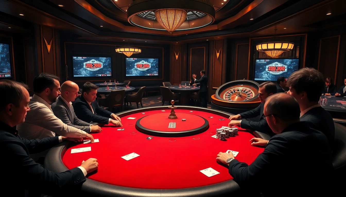 Immerse yourself in the excitement of gambling at https://luongsontv23.com/ with this vibrant poker scene featuring intense gameplay and luxurious surroundings.