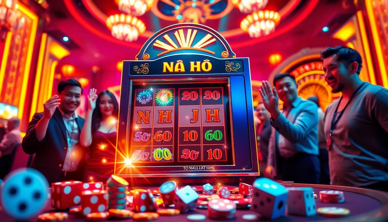Players engaging with the Nổ Hũ slot machine in a vibrant casino setting.