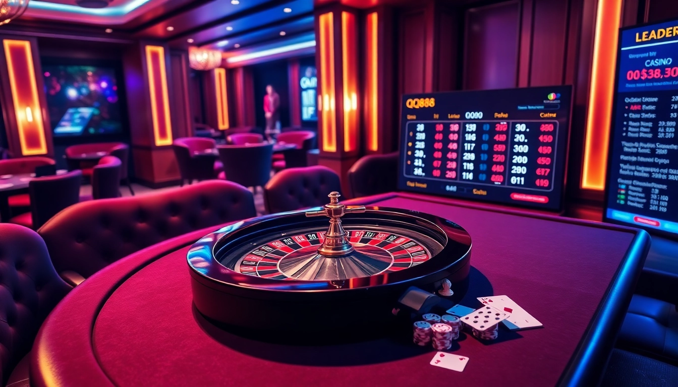 Engaging QQ88 online gaming experience with casino tables and vibrant atmosphere.