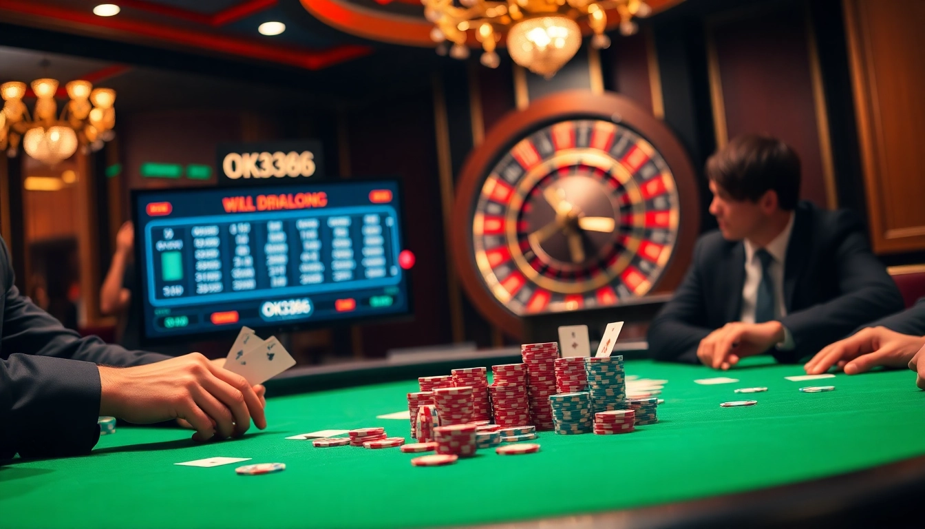 Engaging gamblers at a poker table surrounded by luxury, showcasing betting options labeled OK8386.