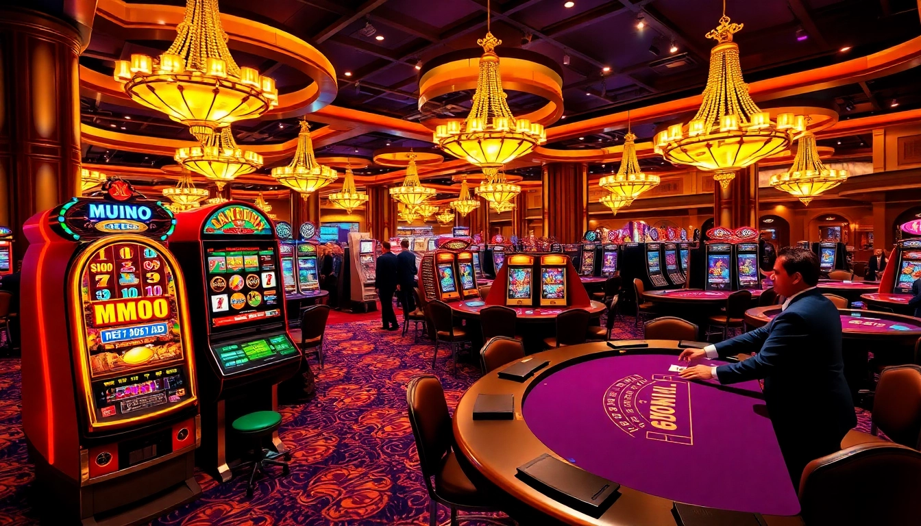 Experience the thrill of MMOO as players engage in exciting casino games under luxurious lighting.