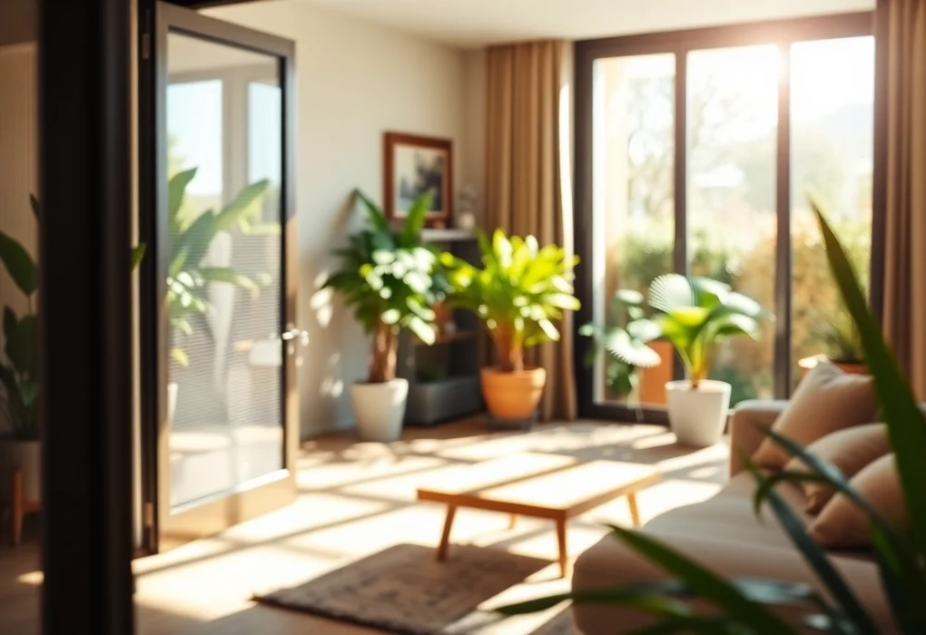 Installation de la porte fenêtre moustiquaire avec un design élégant dans une pièce moderne.