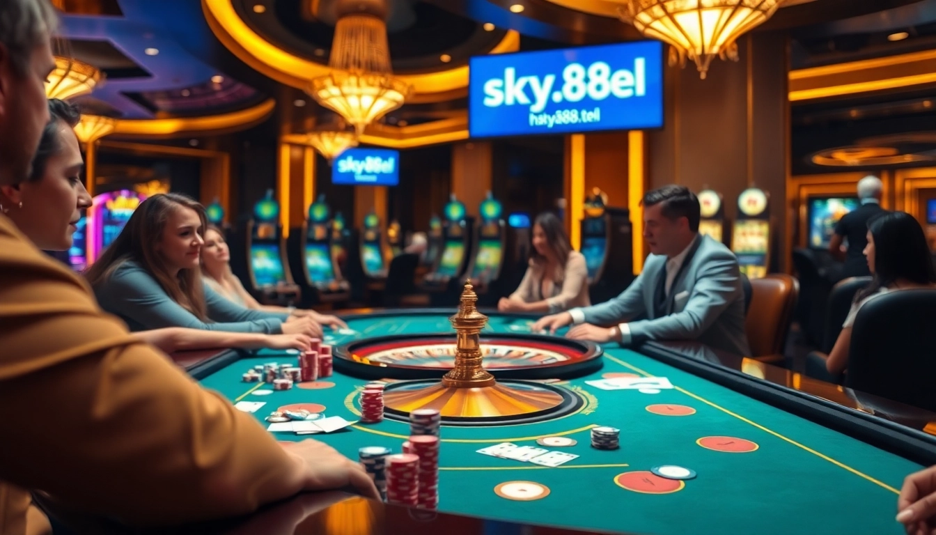 Experience the thrill of gambling at https://sky88.tel/ with vibrant casino gaming tables and excited players.