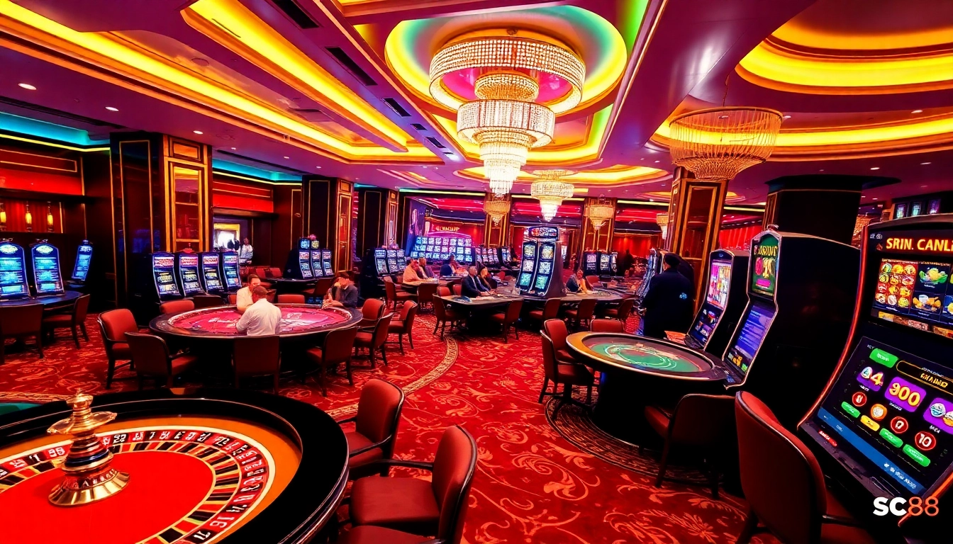 Experience the thrilling excitement of sc88 casino gaming with players engaging in roulette and slot machines.