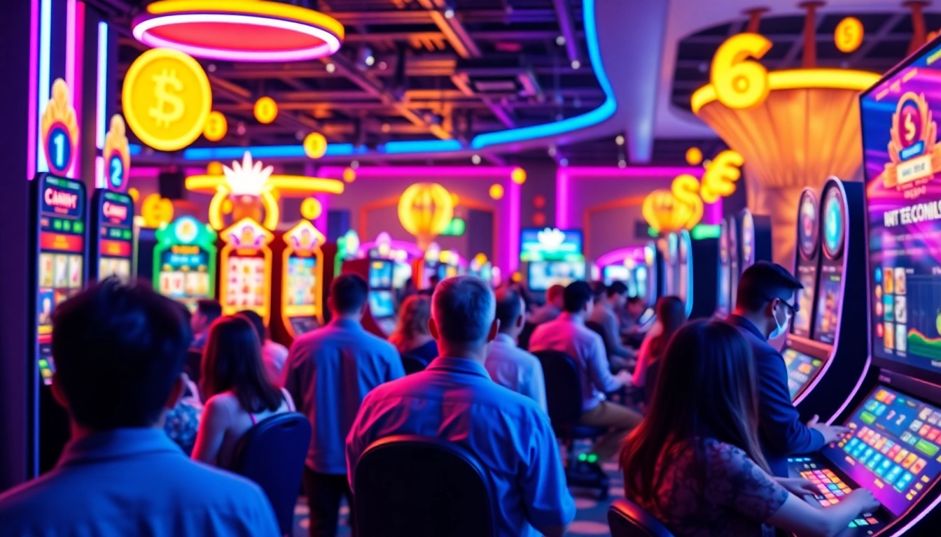 Joueurs profitant d'une expérience immersive au crypto casino, avec des lumières vives et une ambiance dynamique. related image