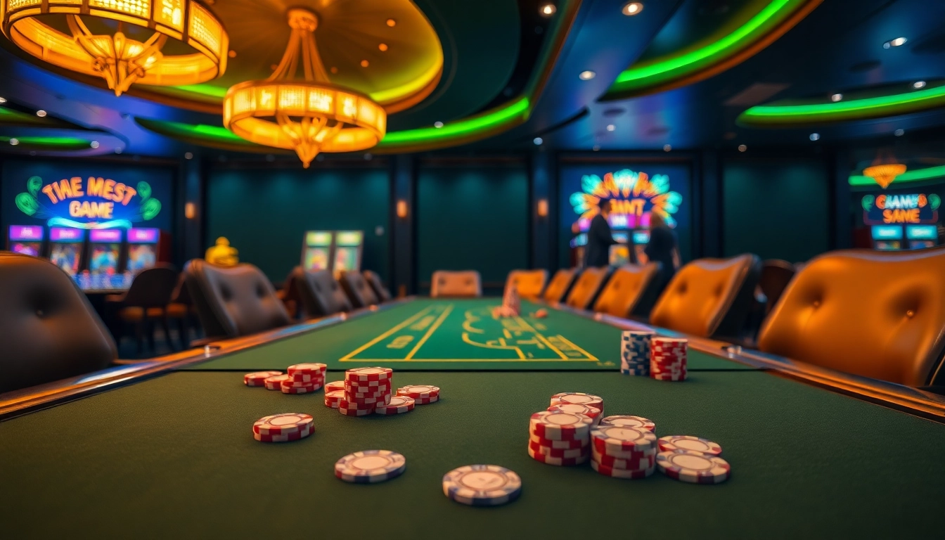 Casino en ligne: Élégante table de jeu avec une ambiance de casino luxueuse et des lumières vives. related image