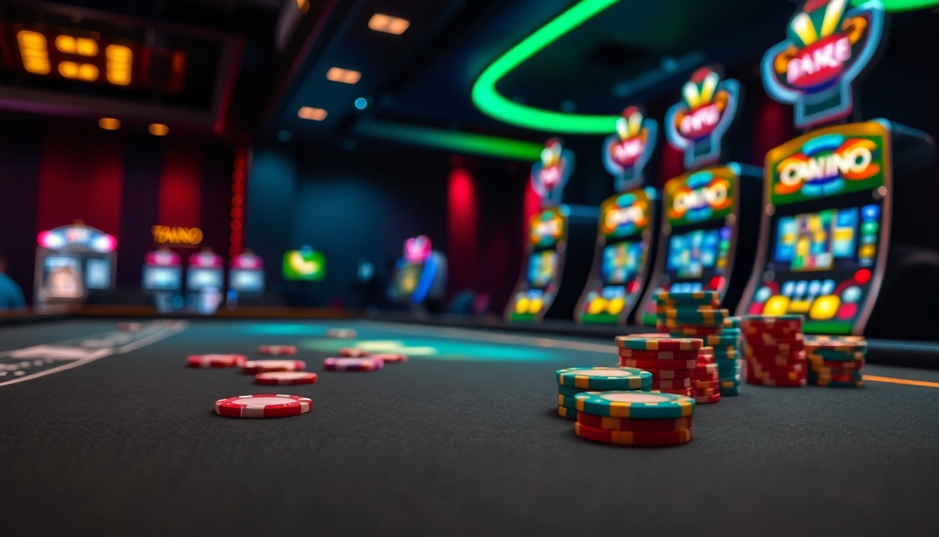 Jouez au casino en ligne retrait immédiat avec des machines à sous lumineuses et des jetons colorés.