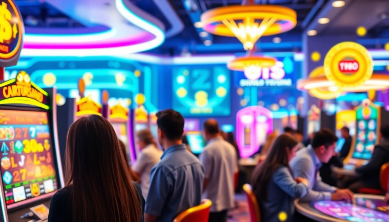 Joueurs profitant d'une expérience immersive au crypto casino, avec des lumières vives et une ambiance dynamique.