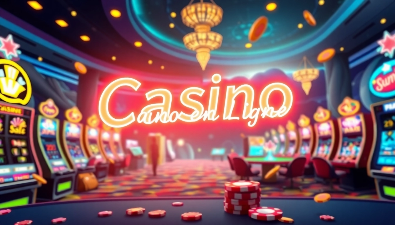 Casino en ligne avec des machines à sous lumineuses et une ambiance animée. related image