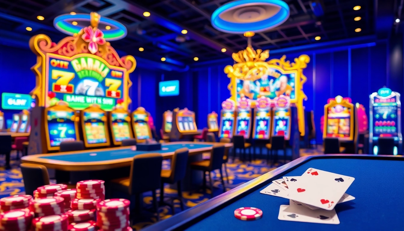 Jouer à des jeux de casino en ligne dans un environnement de luxe avec des tables et des machines à sous.