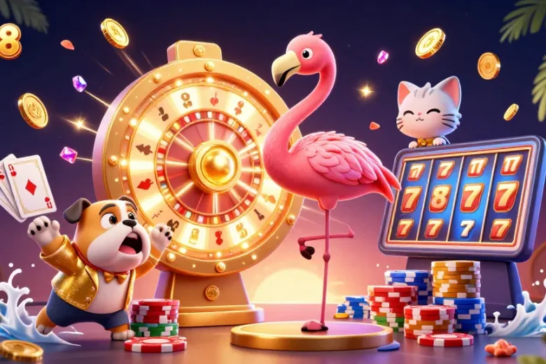 Engage with Ao88's exciting gaming experience, showcasing vibrant characters amidst dynamic casino elements.