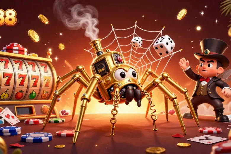 Engage with TA88's vibrant casino scene showcasing a golden spider web with dynamic gaming elements.