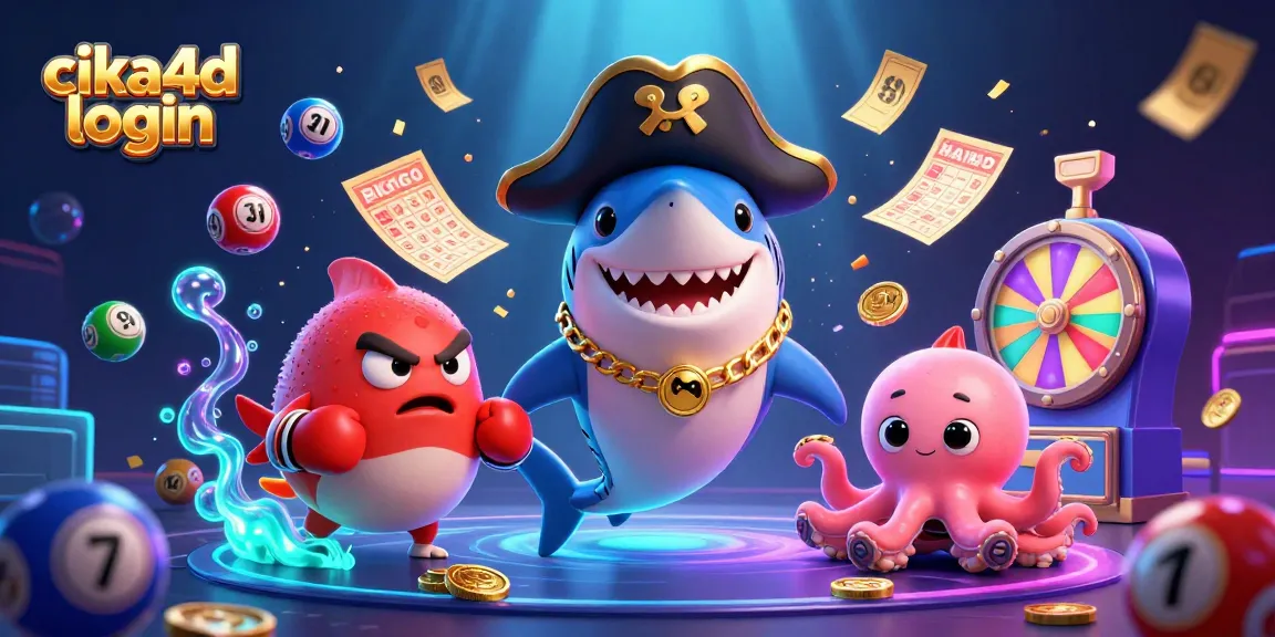 Engage with the thrilling world of cika4d login featuring a cartoon pirate shark and exciting casino elements!