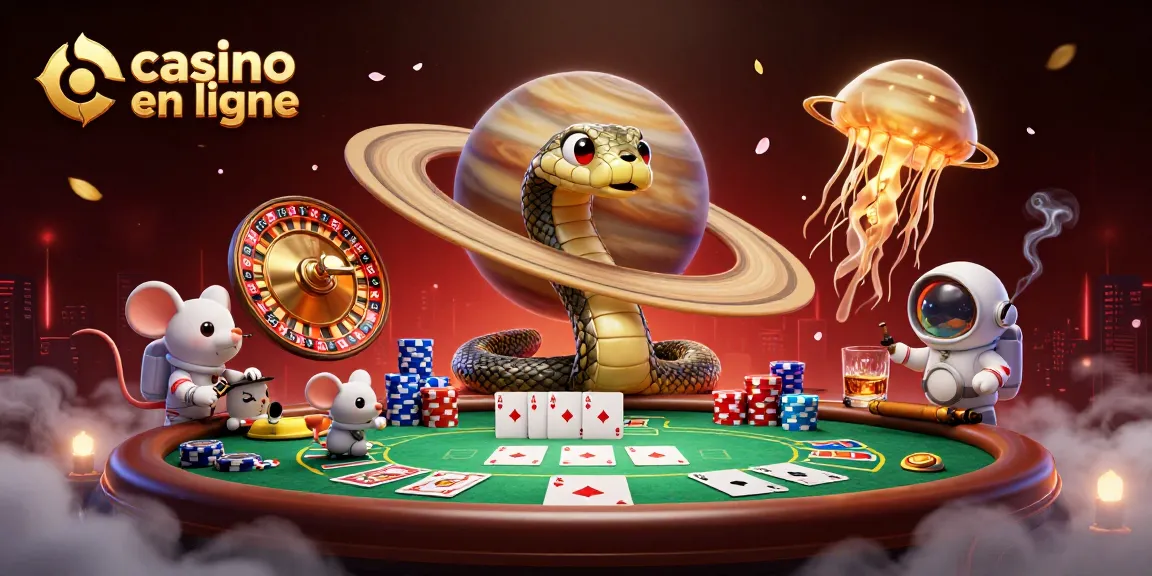 Casino en ligne avec un serpent autour de Saturne, des astronautes pariant sur des segments.