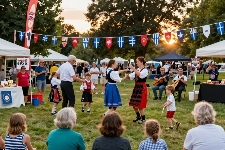 Community cultural event promoting m98 true wallet with vibrant Breton art and family activities.